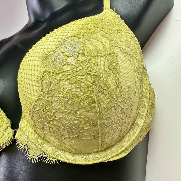 Victoria's Secret Women's 34C Very Sexy Push Up Bra Bright Green Shimmery Lace - Picture 4 of 8